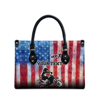 Personalized Motocross Rider Leather Bag with Distressed American Flag in Red White Blue Grunge Style - Wonder Print Shop