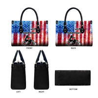 Personalized Motocross Rider Leather Bag with Distressed American Flag in Red White Blue Grunge Style - Wonder Print Shop