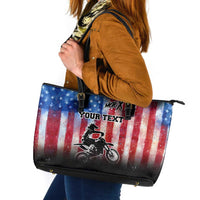 Personalized Motocross Rider Leather Tote Bag with Distressed American Flag in Red White Blue Grunge Style - Wonder Print Shop