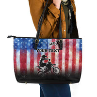 Personalized Motocross Rider Leather Tote Bag with Distressed American Flag in Red White Blue Grunge Style - Wonder Print Shop