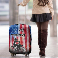 Personalized Motocross Rider Luggage Cover with Distressed American Flag in Red White Blue Grunge Style - Wonder Print Shop