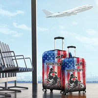 Personalized Motocross Rider Luggage Cover with Distressed American Flag in Red White Blue Grunge Style - Wonder Print Shop