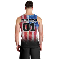 Personalized Motocross Rider Men Tank Top with Distressed American Flag in Red White Blue Grunge Style - Wonder Print Shop