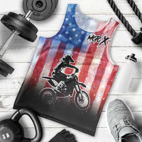 Personalized Motocross Rider Men Tank Top with Distressed American Flag in Red White Blue Grunge Style - Wonder Print Shop