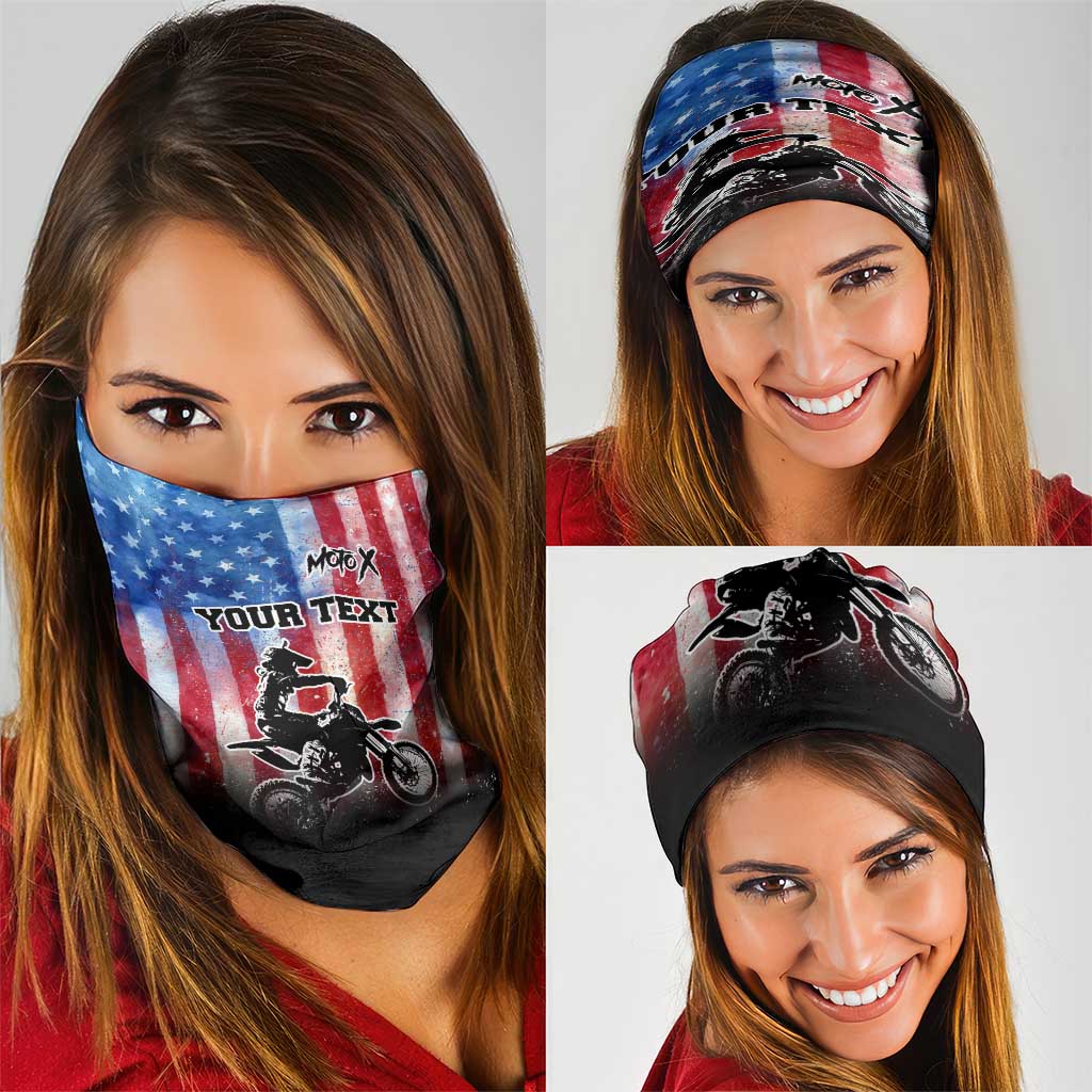 Personalized Motocross Rider Neck Gaiter with Distressed American Flag in Red White Blue Grunge Style - Wonder Print Shop