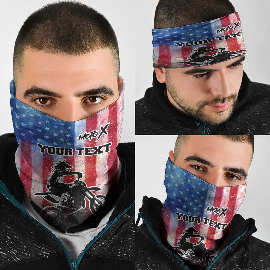 Personalized Motocross Rider Neck Gaiter with Distressed American Flag in Red White Blue Grunge Style - Wonder Print Shop