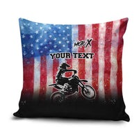 Personalized Motocross Rider Pillow Cover with Distressed American Flag in Red White Blue Grunge Style - Wonder Print Shop