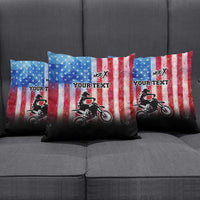 Personalized Motocross Rider Pillow Cover with Distressed American Flag in Red White Blue Grunge Style - Wonder Print Shop