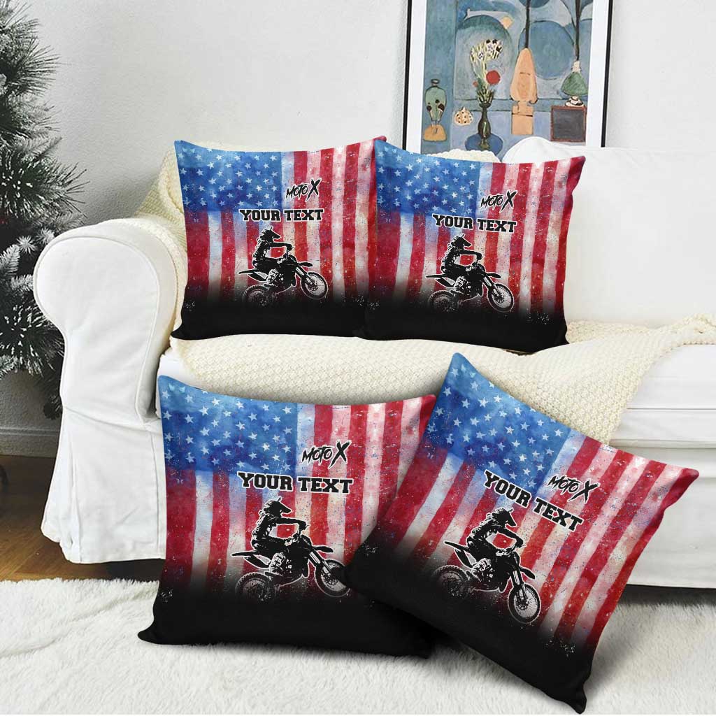 Personalized Motocross Rider Pillow Cover with Distressed American Flag in Red White Blue Grunge Style - Wonder Print Shop