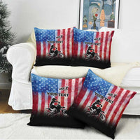 Personalized Motocross Rider Pillow Cover with Distressed American Flag in Red White Blue Grunge Style - Wonder Print Shop