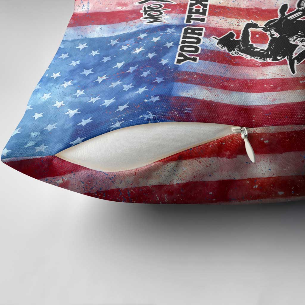 Personalized Motocross Rider Pillow Cover with Distressed American Flag in Red White Blue Grunge Style - Wonder Print Shop