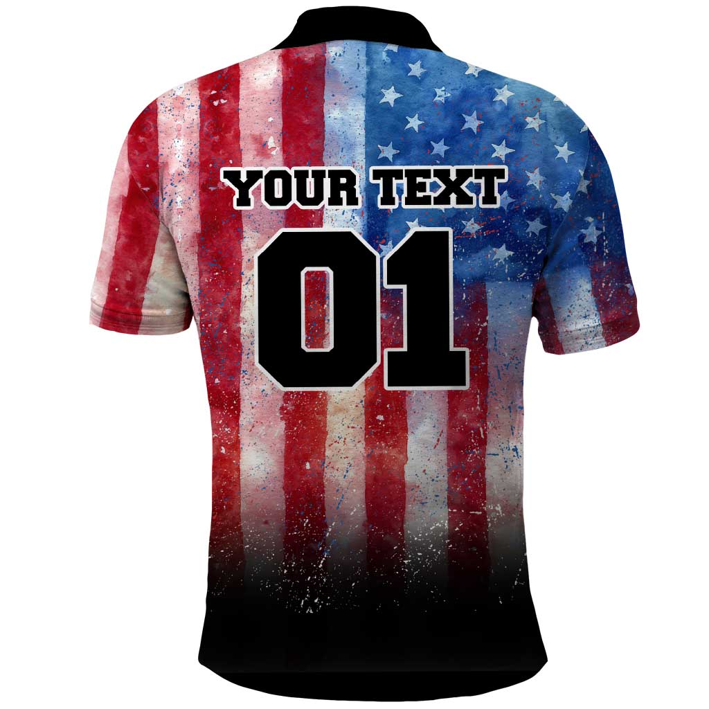 Personalized Motocross Rider Polo Shirt with Distressed American Flag in Red White Blue Grunge Style - Wonder Print Shop