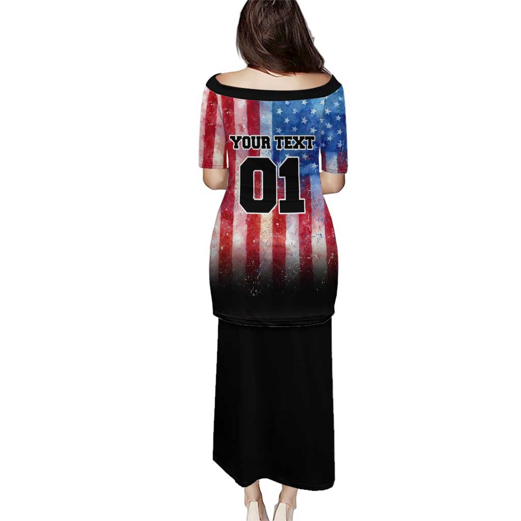 Personalized Motocross Rider Puletasi with Distressed American Flag in Red White Blue Grunge Style - Wonder Print Shop