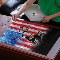 Personalized Motocross Rider Puzzle with Distressed American Flag in Red White Blue Grunge Style - Wonder Print Shop