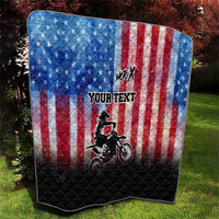 Personalized Motocross Rider Quilt with Distressed American Flag in Red White Blue Grunge Style - Wonder Print Shop