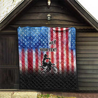 Personalized Motocross Rider Quilt with Distressed American Flag in Red White Blue Grunge Style - Wonder Print Shop