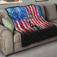 Personalized Motocross Rider Quilt with Distressed American Flag in Red White Blue Grunge Style - Wonder Print Shop