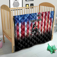 Personalized Motocross Rider Quilt with Distressed American Flag in Red White Blue Grunge Style - Wonder Print Shop