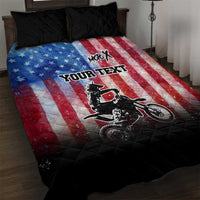 Personalized Motocross Rider Quilt Bed Set with Distressed American Flag in Red White Blue Grunge Style - Wonder Print Shop