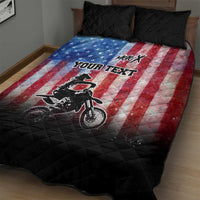 Personalized Motocross Rider Quilt Bed Set with Distressed American Flag in Red White Blue Grunge Style - Wonder Print Shop