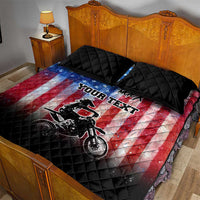 Personalized Motocross Rider Quilt Bed Set with Distressed American Flag in Red White Blue Grunge Style - Wonder Print Shop