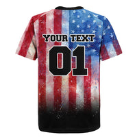 Personalized Motocross Rider Rugby Jersey with Distressed American Flag in Red White Blue Grunge Style - Wonder Print Shop