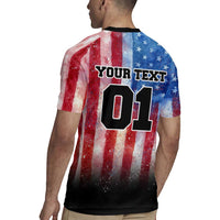 Personalized Motocross Rider Rugby Jersey with Distressed American Flag in Red White Blue Grunge Style - Wonder Print Shop