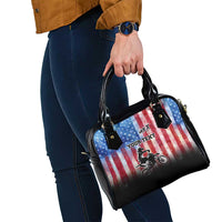 Personalized Motocross Rider Shoulder Handbag with Distressed American Flag in Red White Blue Grunge Style - Wonder Print Shop
