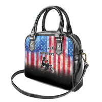 Personalized Motocross Rider Shoulder Handbag with Distressed American Flag in Red White Blue Grunge Style - Wonder Print Shop