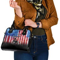 Personalized Motocross Rider Shoulder Handbag with Distressed American Flag in Red White Blue Grunge Style - Wonder Print Shop