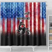 Personalized Motocross Rider Shower Curtain with Distressed American Flag in Red White Blue Grunge Style - Wonder Print Shop