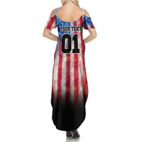 Personalized Motocross Rider Summer Maxi Dress with Distressed American Flag in Red White Blue Grunge Style - Wonder Print Shop