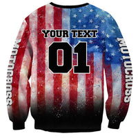 Personalized Motocross Rider Sweatshirt with Distressed American Flag in Red White Blue Grunge Style - Wonder Print Shop