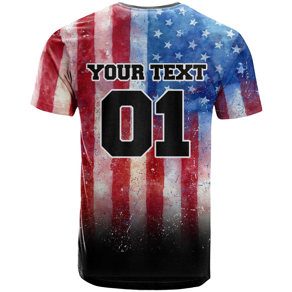 Personalized Motocross Rider T Shirt with Distressed American Flag in Red White Blue Grunge Style - Wonder Print Shop