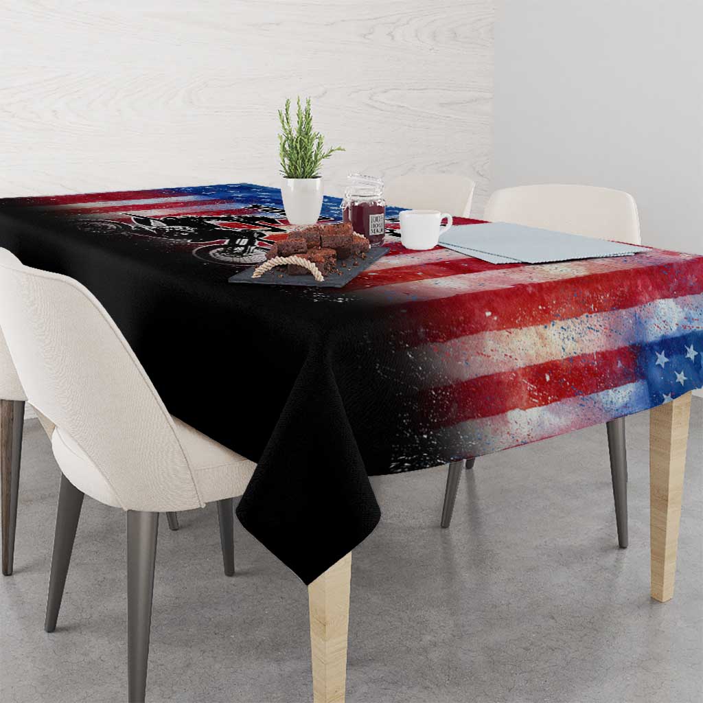 Personalized Motocross Rider Tablecloth with Distressed American Flag in Red White Blue Grunge Style - Wonder Print Shop
