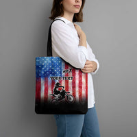 Personalized Motocross Rider Tote Bag with Distressed American Flag in Red White Blue Grunge Style - Wonder Print Shop