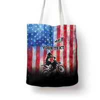 Personalized Motocross Rider Tote Bag with Distressed American Flag in Red White Blue Grunge Style - Wonder Print Shop