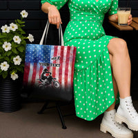 Personalized Motocross Rider Tote Bag with Distressed American Flag in Red White Blue Grunge Style - Wonder Print Shop