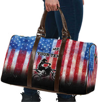 Personalized Motocross Rider Travel Bag with Distressed American Flag in Red White Blue Grunge Style - Wonder Print Shop