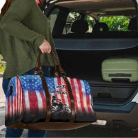 Personalized Motocross Rider Travel Bag with Distressed American Flag in Red White Blue Grunge Style - Wonder Print Shop