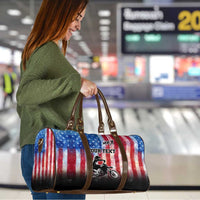 Personalized Motocross Rider Travel Bag with Distressed American Flag in Red White Blue Grunge Style - Wonder Print Shop