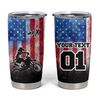 Personalized Motocross Rider Tumbler Cup with Distressed American Flag in Red White Blue Grunge Style - Wonder Print Shop