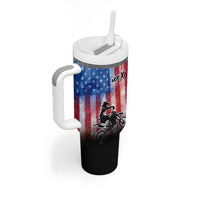 Personalized Motocross Rider Tumbler With Handle with Distressed American Flag in Red White Blue Grunge Style - Wonder Print Shop