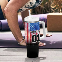 Personalized Motocross Rider Tumbler With Handle with Distressed American Flag in Red White Blue Grunge Style - Wonder Print Shop