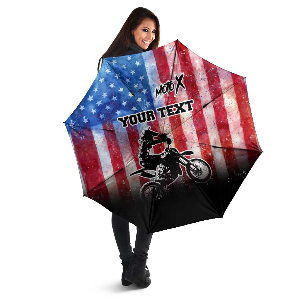 Personalized Motocross Rider Umbrella with Distressed American Flag in Red White Blue Grunge Style - Wonder Print Shop