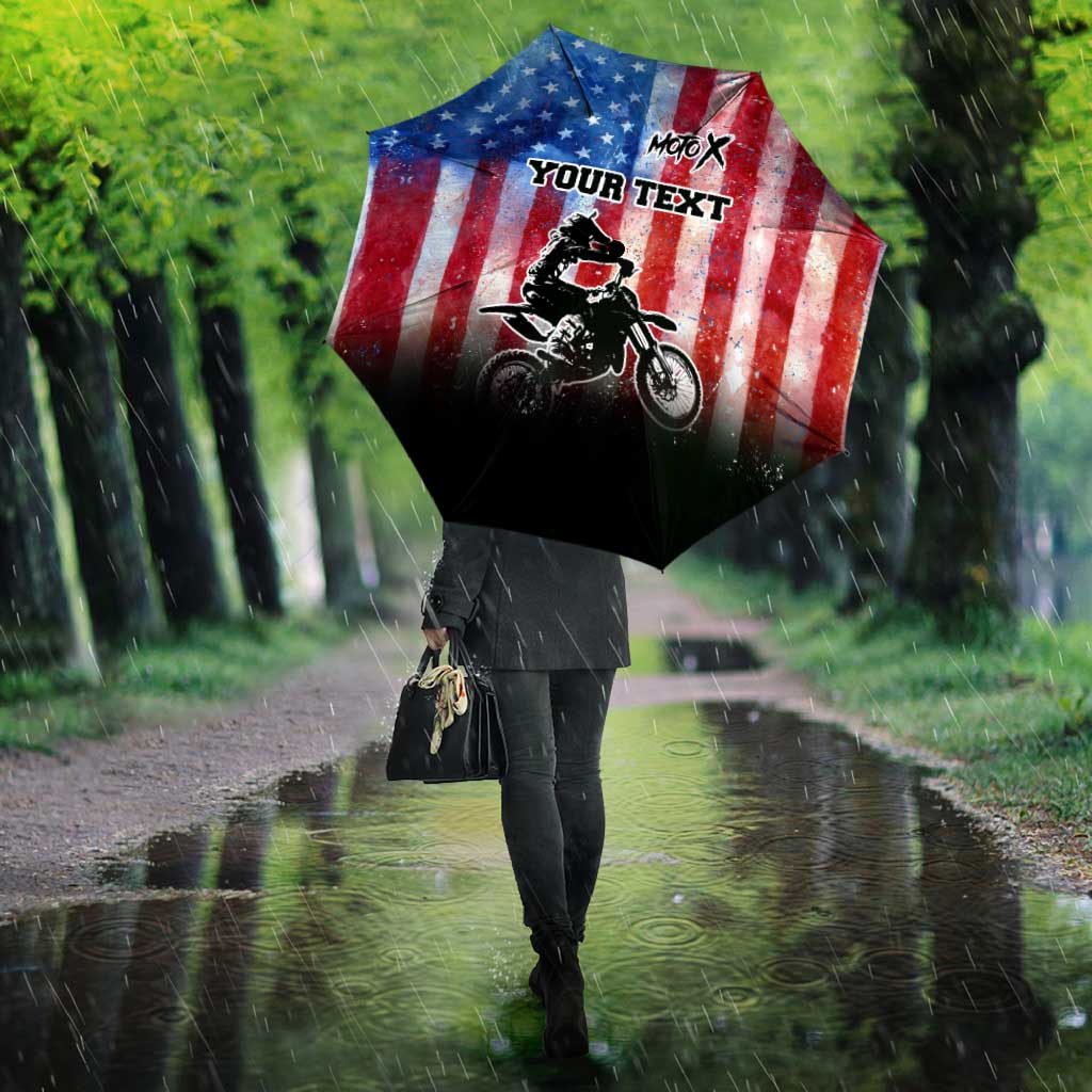 Personalized Motocross Rider Umbrella with Distressed American Flag in Red White Blue Grunge Style - Wonder Print Shop