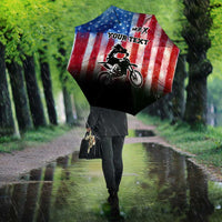 Personalized Motocross Rider Umbrella with Distressed American Flag in Red White Blue Grunge Style - Wonder Print Shop