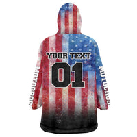 Personalized Motocross Rider Wearable Blanket Hoodie with Distressed American Flag in Red White Blue Grunge Style - Wonder Print Shop