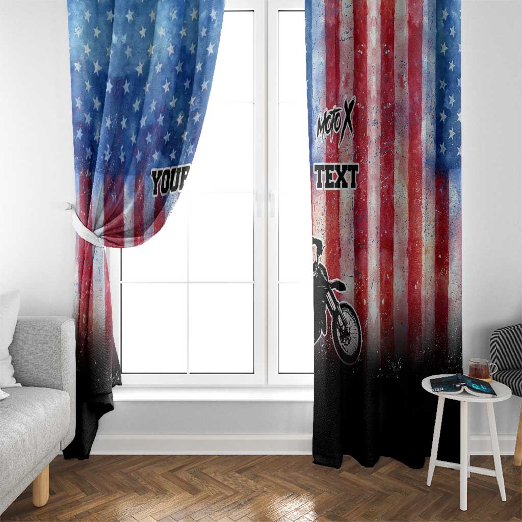 Personalized Motocross Rider Window Curtain with Distressed American Flag in Red White Blue Grunge Style - Wonder Print Shop