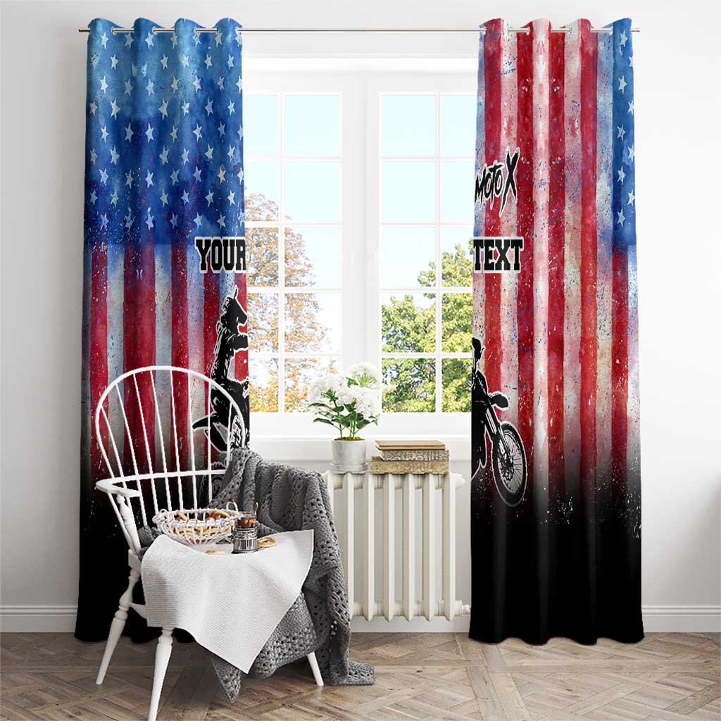 Personalized Motocross Rider Window Curtain with Distressed American Flag in Red White Blue Grunge Style - Wonder Print Shop